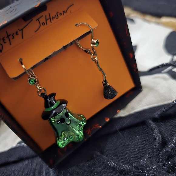 Betsey Johnson Green Ghost and Broom Earrings - Picture 4 of 4
